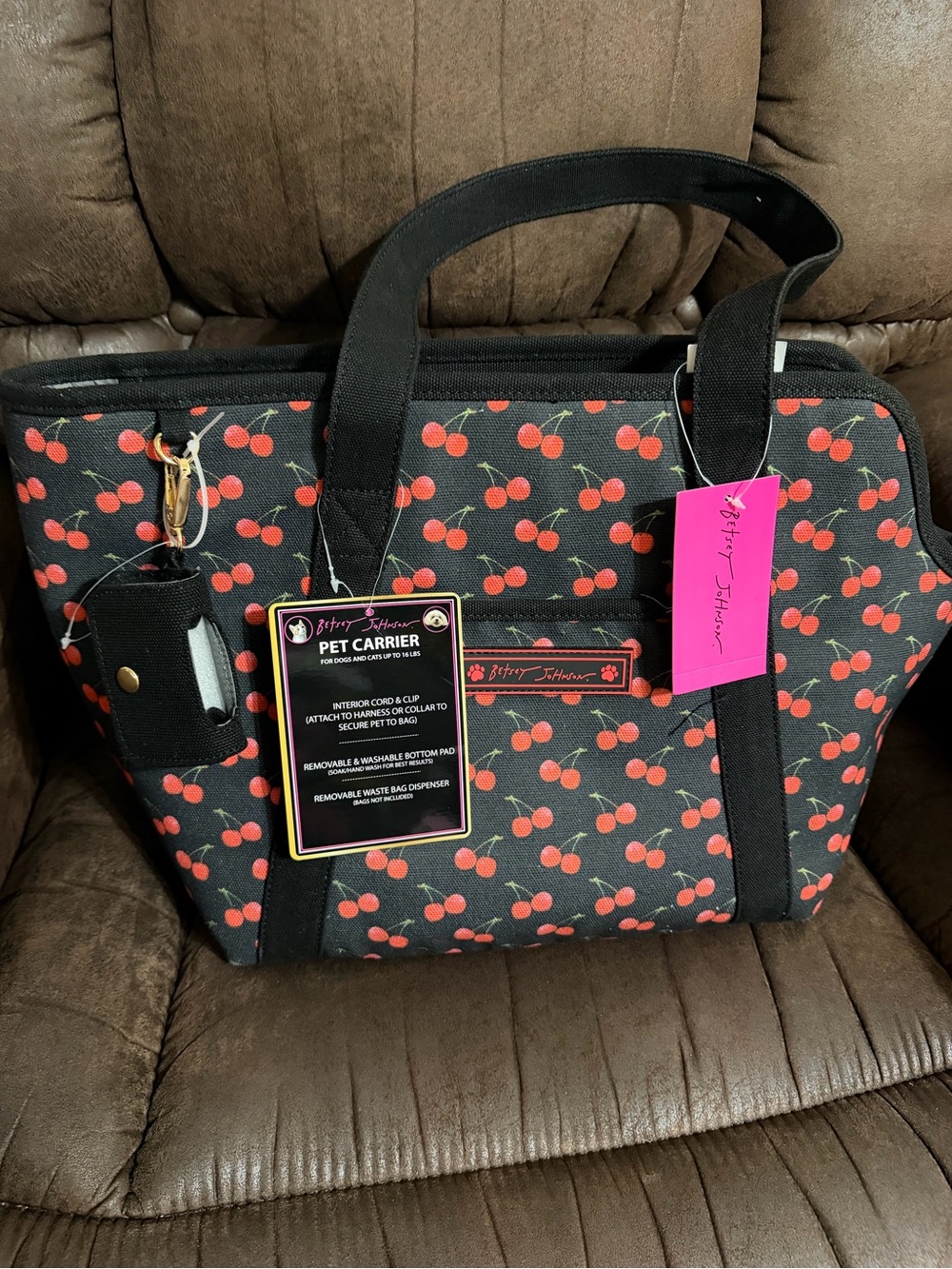 Betsey Johnson Black Cherry Print Travel Pet Carrier